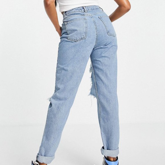 ASOS Women’s Hourglass High Rise Mom Jeans in Midwash with rips | Size: W36 L34 - Picture 9 of 9